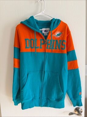 STARTER Teal and Orange 'DOLPHINS' Zip Hoodie